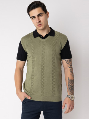 ARMISTO Self Design V Neck Party Men Green Sweater