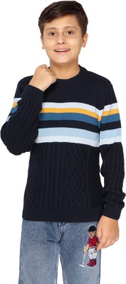 LASNAK Striped Round Neck Casual Boys Blue, Black Sweater