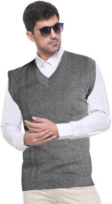 Shunit creation Solid V Neck Casual Men Grey Sweater