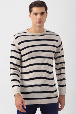 PETER ENGLAND Striped Round Neck Casual Men Beige Sweater
