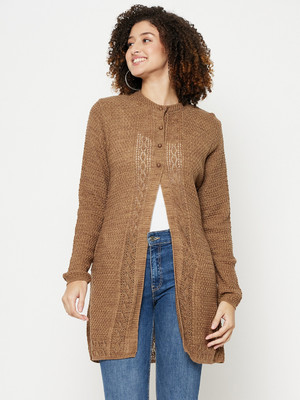 CLAPTON Self Design Round Neck Casual Women Brown Sweater