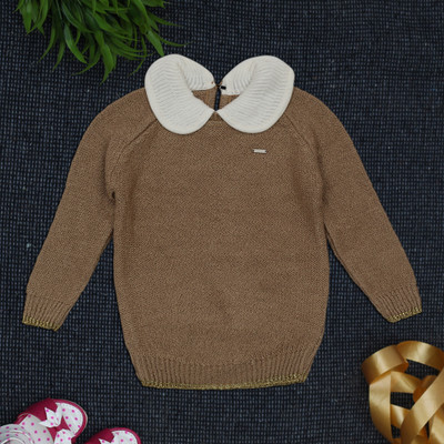 Yellow Apple Solid Round Neck Casual Baby Boys & Baby Girls Beige Sweater
