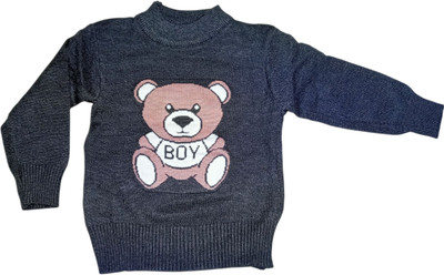RUDRA KA Animal Print V Neck Casual Baby Boys & Baby Girls Grey Sweater
