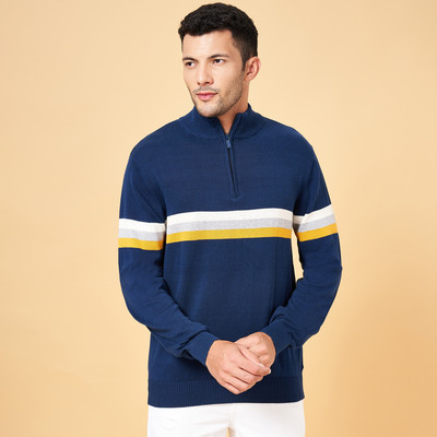 Byford by Pantaloons Striped High Neck Casual Men Multicolor Sweater