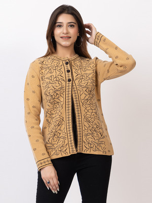 TWENTY ME Embroidered Crew Neck Casual Women Beige Sweater