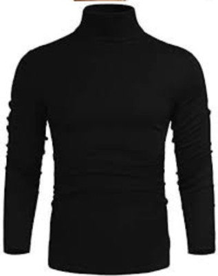 Shiv Solid Turtle Neck Lounge Wear Men Black Sweater