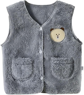 MOMISY Solid V Neck Casual Baby Boys & Baby Girls Grey Sweater