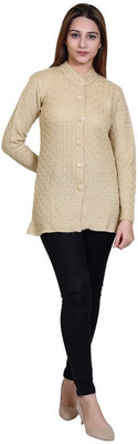 Dartline Solid Round Neck Casual Women Beige Sweater
