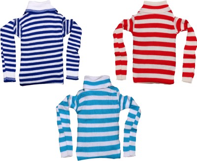 MTI FASHIONS Striped High Neck Casual Baby Boys Multicolor Sweater