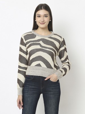 CRIMSOUNE CLUB Self Design Round Neck Casual Women Grey Sweater