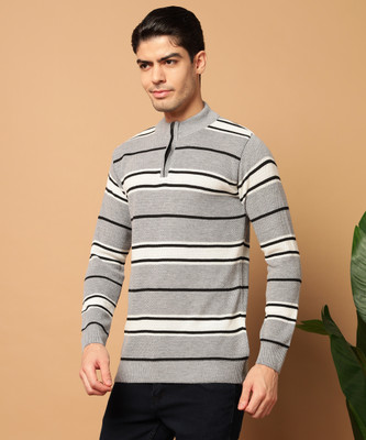 MORKEL Striped High Neck Casual Men Multicolor Sweater
