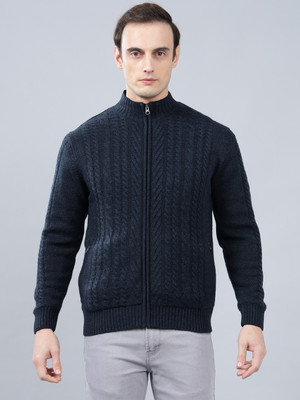 CANTABIL Self Design Mandarin Neck Casual Men Dark Blue Sweater