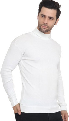 shubam enterprises Solid High Neck Casual Men White Sweater