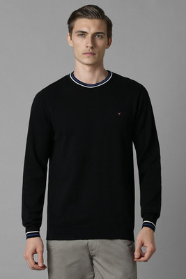 LOUIS PHILIPPE Self Design Crew Neck Casual Men Black Sweater