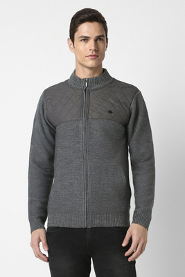 PETER ENGLAND Self Design High Neck Casual Men Grey Sweater