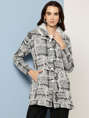 METRONAUT Self Design Collared Neck Casual Women White, Grey Sweater