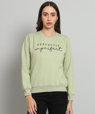 MYLES Printed Round Neck Casual Women Light Green Sweater