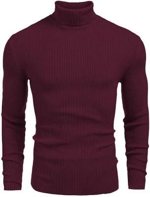 Opaline Trend Solid High Neck Casual Men Maroon Sweater