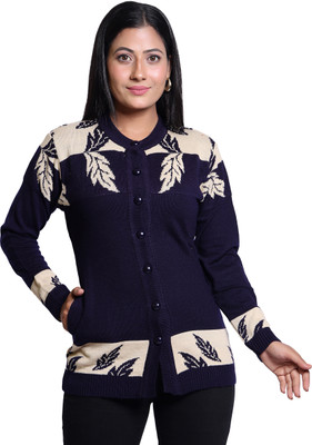 Grand Line Self Design Round Neck Casual Women Blue Sweater