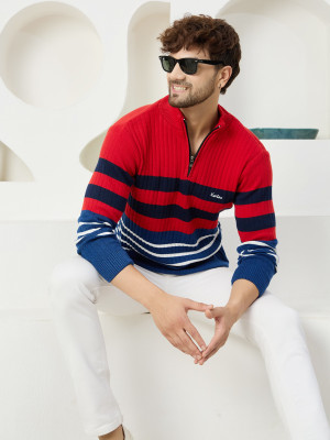 KVETOO Woven High Neck Casual Men Multicolor Sweater