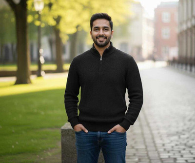 WoolCraft Solid Turtle Neck Casual Men Black Sweater