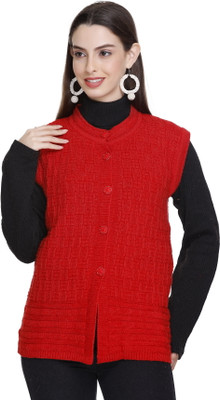 S.L. Madhok Self Design V Neck Casual Women Red Sweater