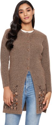 CLAPTON Solid Round Neck Casual Women Brown Sweater