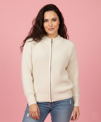 WOOLBERRY Self Design High Neck Casual Women Beige Sweater