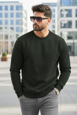 TRIPR Solid Round Neck Casual Men Green Sweater