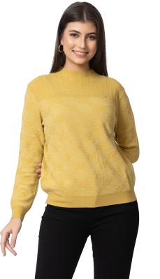 gfo Self Design Round Neck Casual Women Yellow Sweater