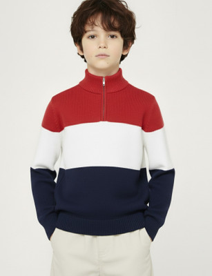 Clothify Colorblock High Neck Casual Boys Red, Blue Sweater