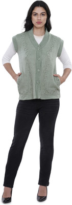 manra Embroidered V Neck Casual Women Green Sweater