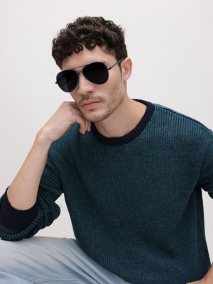 Roadster Solid Round Neck Casual Men Green Sweater