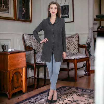 GLAUCUS Self Design Collared Neck Casual Women Grey Sweater