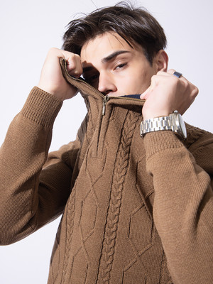 ARMISTO Self Design High Neck Party Men Brown Sweater