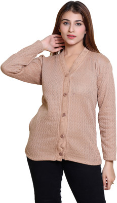 hrd7 Solid V Neck Casual Women Beige Sweater