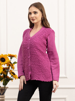 dadu dayal Self Design V Neck Party Women Pink Sweater