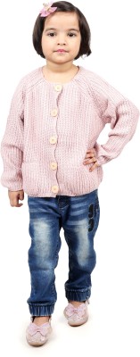 goofy styles Woven Round Neck Casual Girls Pink Sweater