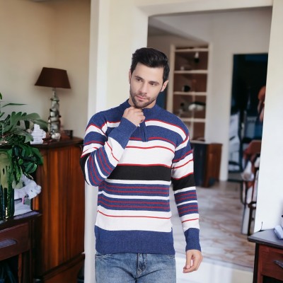 ENMA Striped High Neck Casual Men Blue, Multicolor Sweater