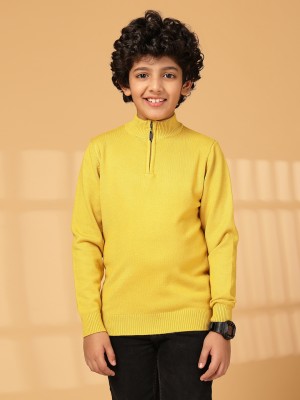 Albion Solid Turtle Neck Casual Boys Yellow Sweater