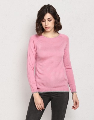 METRONAUT Solid Crew Neck Casual Women Pink Sweater