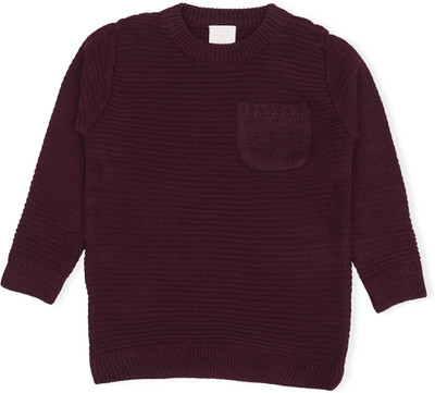 CHKOKKO Woven, Self Design Mandarin Neck Casual Baby Boys Maroon Sweater