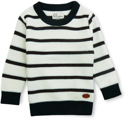 Gj Baby Striped Round Neck Casual Baby Girls White Sweater