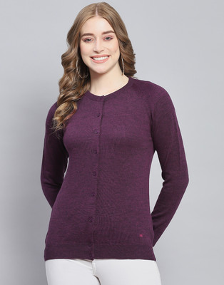 MONTE CARLO Solid Round Neck Casual Women Purple Sweater