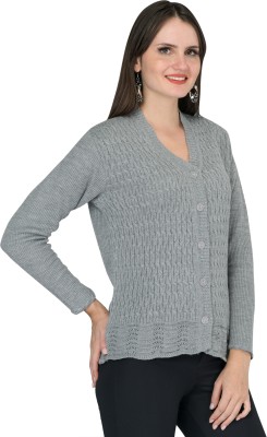 lady willington Self Design V Neck Casual Women Grey Sweater