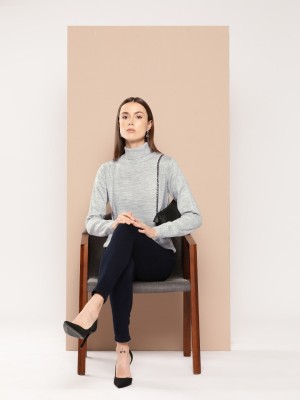 her by invictus Solid Turtle Neck Casual Women Grey Sweater