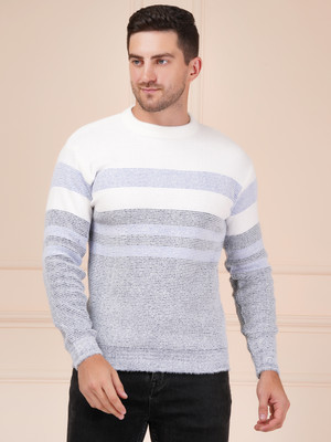 AXOLOTL Striped Round Neck Casual Men Blue Sweater