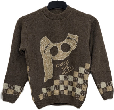 Juniorx Self Design Round Neck Casual Boys & Girls Brown Sweater