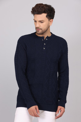 DIVYAM COLLECTION Self Design Round Neck Casual Men Blue Sweater