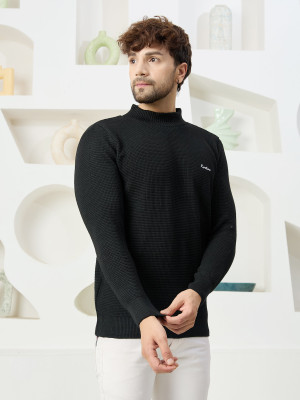 KVETOO Solid Turtle Neck Casual Men Black Sweater